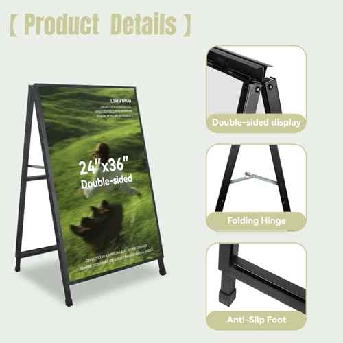 A Frame Sign 24x36 Inches Portable Sandwich Board Outdoor Sign Holder Heavy Duty Display Double Sided Sidewalk Sign Ideal for Mall Restaurant Supermarket Trade Shows (Frame only),1PACK