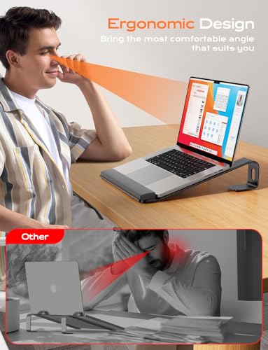 Black LOXP Aluminum Laptop Stand with Wrist Support, Ergonomic Desk Riser