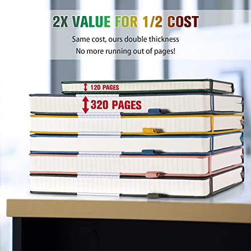 5 Pack College Ruled Notebook, 312 Numbered Pages Thick Notebooks Bulk, 100gsm No Bleed Paper Hardcover Leather Journal, Lined Journal Notebook Set for Women Men School Office, A5, Multicolor