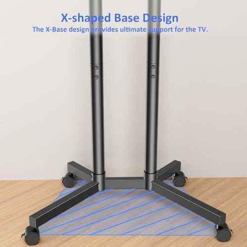 Rolling TV Stand for 32 to 65 inch TVs up to 88 lbs, Mobile TV Cart with Lockable Wheels, Height Adjustable, Max VESA 400x400mm, Portable Mobile TV Stand for Bedroom, Office, Outdoor, Black