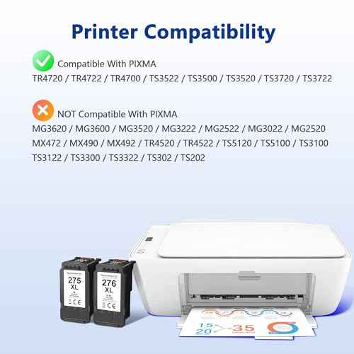 PG-275 XL/CL-276 XL Value Pack Replacement for Cannon Ink 275 276 for Canon 275 and 276 Ink Cartridges Compatible to PIXMA TR4720 TS3522 TR4700 TS3722 TS3500 TS3520 TS3720 TR4722 (2 Pack)