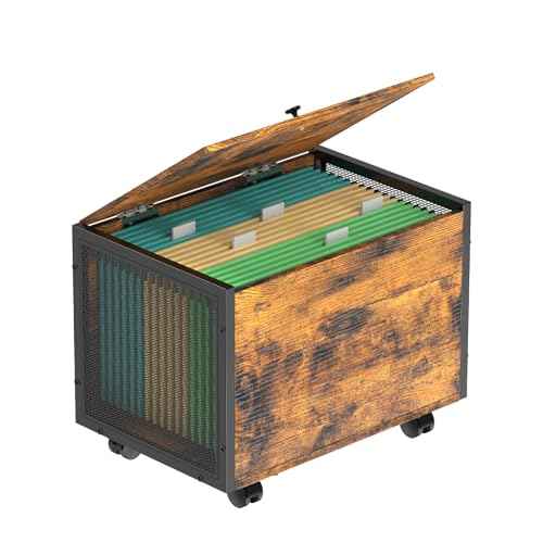 CADUKE Small File Cabinet on Wheels, Rolling File Cart with Lid, Hanging Filing Cabinets Organizer for Letter & Legal Size, Wooden Decorative File Box Under Desk for Home Office, Rustic Brown