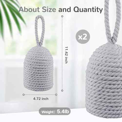 Decorative Door Stop Rope Door Stop with Handle 4.72 ''d x 11.42''h 5.4lb Heavy Weight Stoppers for Window Wedge Bookend Home Wedge to Keep Open(Grey,1 Pcs)