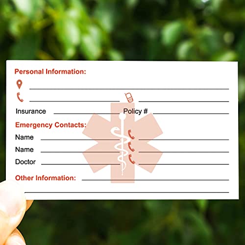 Emergency Medical Information Card Pack of 5 – Personal Health ID Wallet Cards