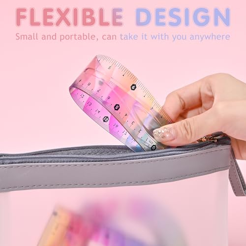 Valtiner Flexible 8 Inch Ruler Set with Geometry Tools - Bendable Plastic Measurement Kit