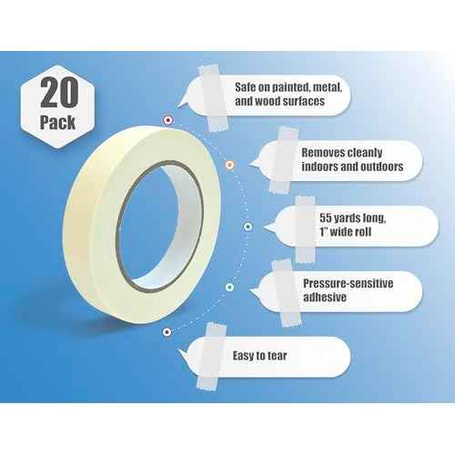 Masking Tape, 1 Inch x 55 Yards, Bulk 20 Pack, White Beige Color, Adhesive Painting Tape, Bulk Pack General Purpose Masking Tape, 20 Rolls x 55 Yards, 1100 Total Yards (20 Pack)