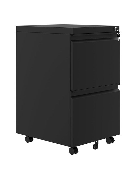 GarveeHome 2-Drawer File Cabinet On Wheels, Under Desk Metal Rolling Filing Cabinets with Lock, Small Rolling File Storage for Home Office Organizer Letters/Legal/A4, Easy Assembly, Black