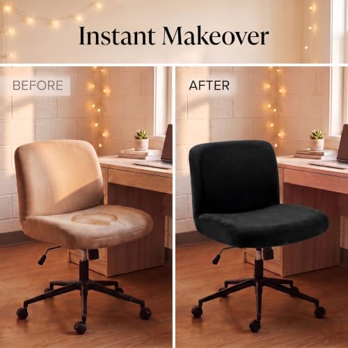 Deisy Dee Black Criss Cross Armless Velvet Chair Slipcover for Wide Seat Office Chairs