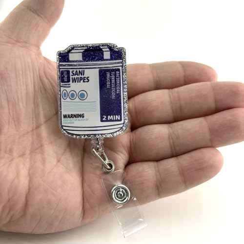 Sani Wipes Funny Badge Reel, Cute Nurse Doctor Work Badge Holder with Retractable Clip, Nursing Student RN CNA LPN MA Medical Worker ID Name Badge Buddy, Fun Healthcare Badge Accessories
