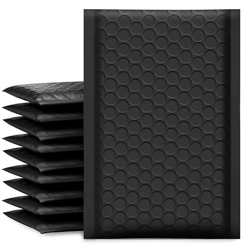 UCGOU Bubble Mailers 4x8 Inch Black 50 Pack Usable Size 4x7 Padded Envelopes Small Business Mailing Package Opaque Self Seal Adhesive Waterproof Boutique Shipping Bags for Jewelry Makeup Supplies #000