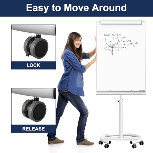TSJ OFFICE White Mobile Standing Whiteboard 40 x 26 Inches with Adjustable Height & Angle