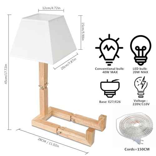 ELINKUME Cute Robot Desk Lamp,Unique Dimmable Bedside Table Lamps for Bedroom,Square Lampshade Night Light with Foldable Wood Body,Fun Kids Lamp,Nightstand lamp for Study,Office,Living Room Decor