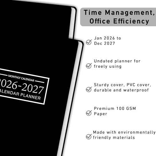 Monthly Planner Jan 2026 - Dec 2027, Monthly Planner for 24 Monthes, 9¡¿11 Inch, Teacher Monthlys, Hard PVC Cover, Spiral Bound, Time Management Calendar, Perfect for School & Office (Black)