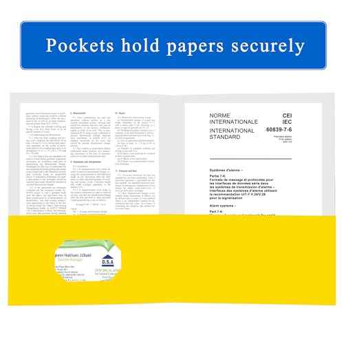 Zzrywuty 100 Packs Two Pocket File Folders with Business Card Slot,Textured Paper,Letter Size,Holds 100 Plus Sheets for School,Office,Business,Yellow