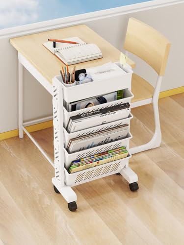 Vosaplk 5-Tier Rolling Utility Cart, Mobile Bookshelf on Wheels with 360° Casters
