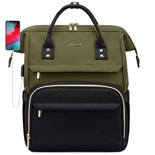 LOVEVOOK Laptop Backpack for Women, 17-inch Large Capacity Fashion Work Computer Backpacks, Travel Business Bags Purse, Teacher Doctor Nurse Backpack with USB Port, Army Green-Black