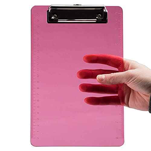 JAM PAPER Small Plastic Memo Clipboards with Low Profile Metal Clip - Mini (6 x 9) - Pink - 12 Clip Boards/Pack