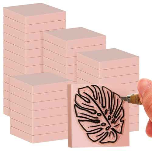 Frienda 48 Pcs 2" X 2" Rubber Carving Blocks Linoleum Blocks for Printmaking, Stamp Making, DIY Crafting, Scrapbook, Painting, Soft and Easy to Carve (Pink)