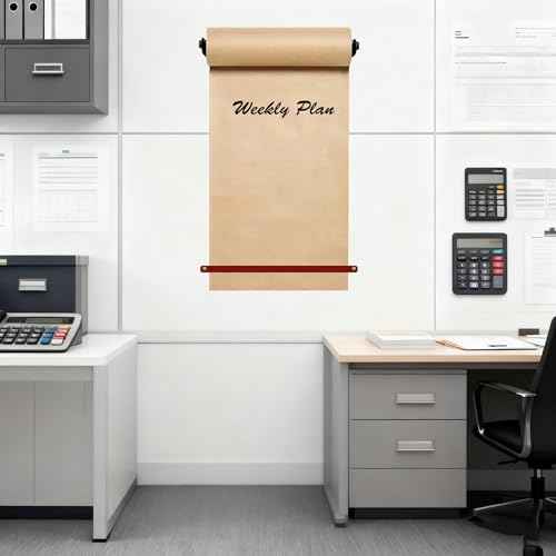 12" Kraft Paper Dispenser Wall Mount, Butcher Paper Dispenser Ideal for Home Office with 30 meter Kraft Roll (Black Wall Mount Brown PU Leather Strap)