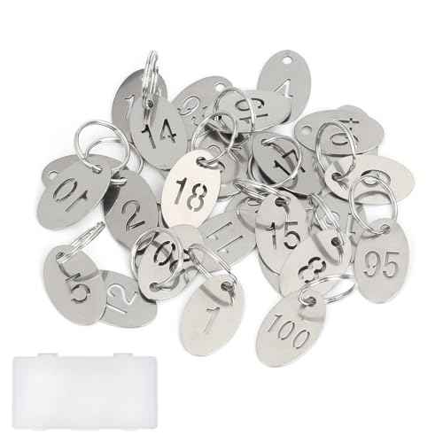 Oval Number Tags with Rings, 304 Stainless Steel Key ID Tag, Metal Numbers Keychain Tag Labels - 1 to 100