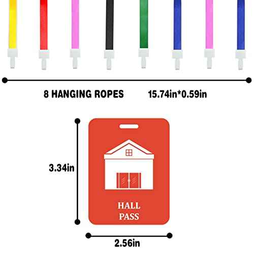 Fun-Plus 12 Pack Hall Pass Lanyards Unbreakable Plastic School Passes Set for Teachers and Classroom Supplies Including Hall Passes of Nurse, Restroom, Library, Office, School Supplies