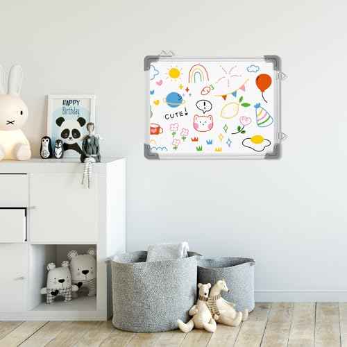 VUSIGN Monthly Calendar White Board Dry Erase Cork Board Combination for Wall, 17''x13'' Double-Sided Magnetic Dry Erase Board, Portable Calendar Bulletin Board for Office, Kitchen, School, Home