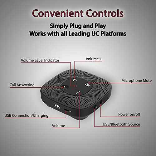Cyber Acoustics Conference Speakerphone (SP-2000) - USB and Bluetooth, Advanced DSP with 360 Degree Noise Cancelling Microphone with 3m Range, 66 Ft BT Wireless Range