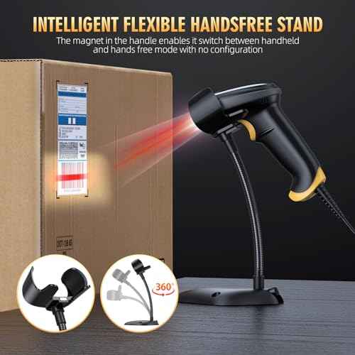TEEMI 2D Barcode Scanner USB Wired Virtual COM Handheld Automatic QR Data Matrix PDF417 Maxi IMB bar Codes Imager Global Shutter Computer Screen Scan for Windows Mac and Linux PC POS, No Stand