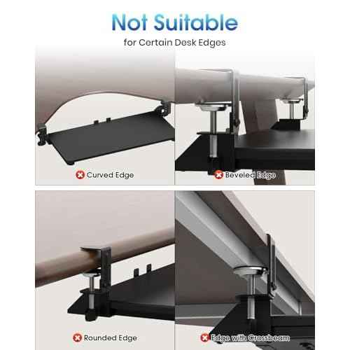 Large Keyboard Tray Under Desk, Pull Out Keyboard & Mouse Tray with Adjustable C-clamp, 25.6(31.5 Including Clamps) x 11.8 Inch Slide Out Computer Keyboard Drawer Mouse Tray for Typing, Black