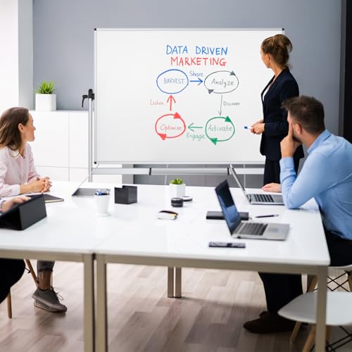 VIZ-PRO Double-Sided Mobile Projection Writing Whiteboard, 72 x 48 Inches, Large Magnetic Rolling Dry Erase Board & Projector Screen with Aluminium Stand