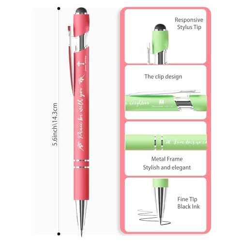 Christian Pens 2-in-1 Stylus & Bible Verse Pens, Black Ink, 50-Pack, Modern, Unisex, Office, Medium Point, Aluminum, Rainbow Theme, Retractable, Smooth Grip, Adult, Note Taking & Writing