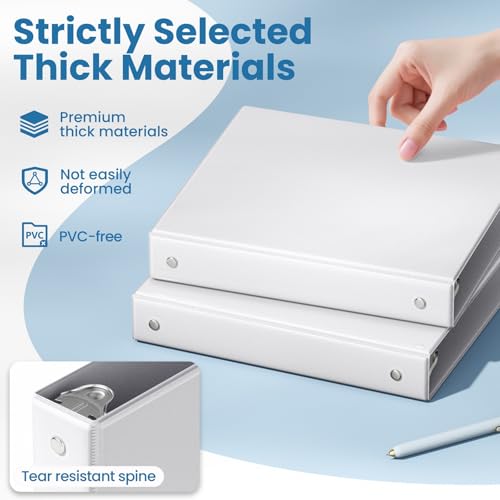 SUNEE 1 Inch White 3 Ring Binders Bulk Pack of 12 - Clear View Office & School Organizers