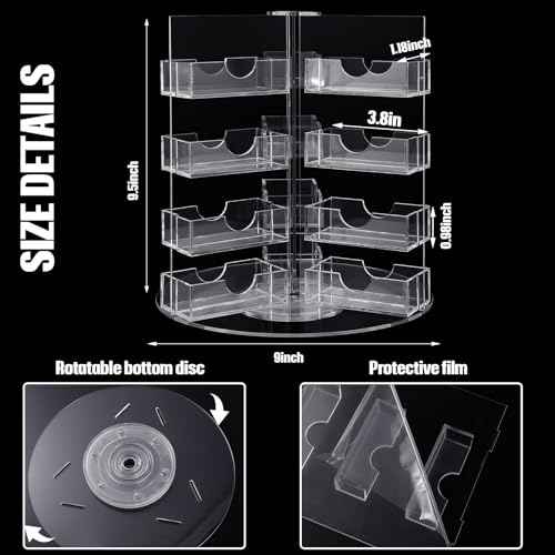 Qunclay Acrylic Business Card Holder Multi Slot Card Organizer Plastic Rotating Clear Sticker Holders Multi Pocket Rotating Countertop Organizer Display(24 Pocket)