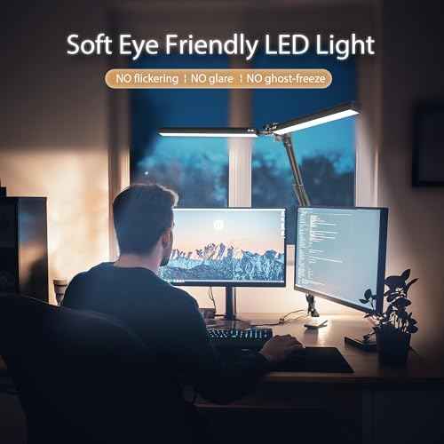 Dual Head LED Desk Lamp with Clamp, 2X Brighter Swing Arm Light - 3 Colors 10 Brightness, Eye-Caring Adjustable Architect Lamp for Dual Monitors, Drafting, Workbench & Home Office