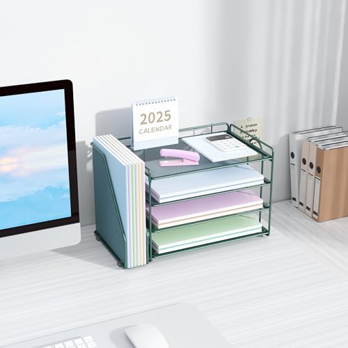 Spacrea Dark Green 4-Tier Desktop Paper Organizer with File Storage