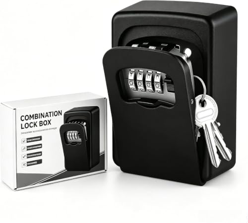 AMMIY Black Key Lock Box for Outside • 5-Key Capacity, Waterproof Outdoor Lockbox with Resettable Code