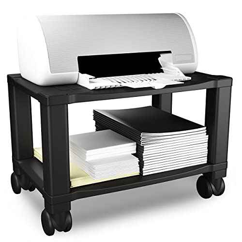 Home-Complete 2-Tier Office Desk Organizer Rolling Cart - Compact Portable Under-Desk Storage and Printer and Projector Stand with Wheels - 88 Lbs(Black)