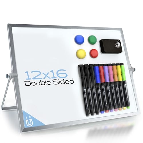 12¡¿16¡È Magnetic Dry Erase Whiteboard ? Double?Sided Desktop Board with Stand, 10 Markers, 4 Magnets, Eraser ? Home, Office, Kids