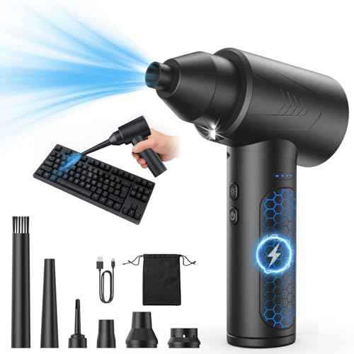 Electric Air Duster ? 150000RPM Powerful Compressed Air Duster with LED Light, 3 Gears, 7500mAh Battery & Fast Charging, Rechargeable Air Blower for Computer, Keyboard, PC, Car, House & Outdoor