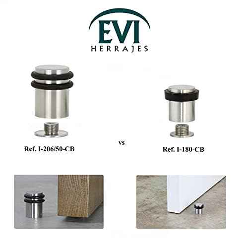 EVI | Heavy Doorstop | 1.2'' X 2'' | Reinforced | Threaded Base | Black Rubber | Stainless Steel | Includes Screw + Metallic Anchor | Mod I-0.8''6/50