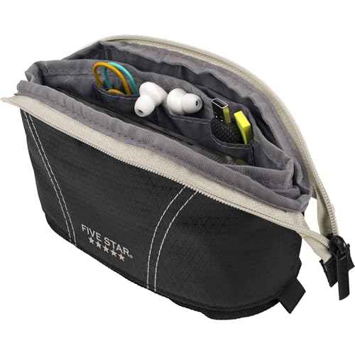 Five Star Pencil Pouch, Pen Case, Quick View Expandable Zipper Pouch, Storage Organizer for School Supplies Earbuds Chargers Cables Makeup, Black/Grey (507610A-ECM)