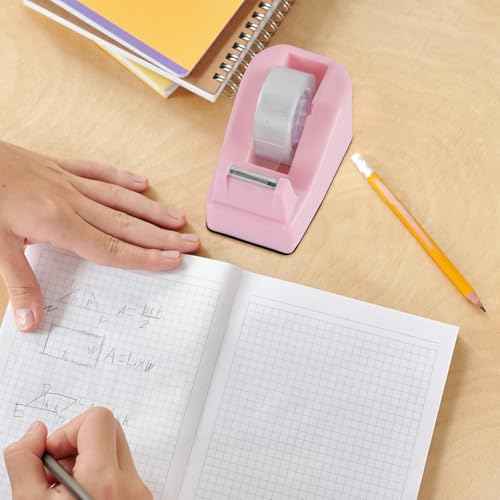 Desktop Tape Dispenser Pink with Weighted Nonskid Base - Includes 6 Rolls of Transparent Tape (0.71 Inch x 1000 inches Each)