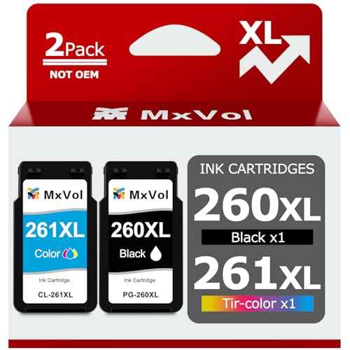 260XL 261XL Replacement for Canon Ink 260 and 261 Ink Cartridges PG-260 XL CL-261 XL for Canon Pixma TS6420a TS6420 TS6400 TR7020a TR7020 TR7000 TS5300 TS5320 Printer Ink Cartridge (1 Black,1 Color)