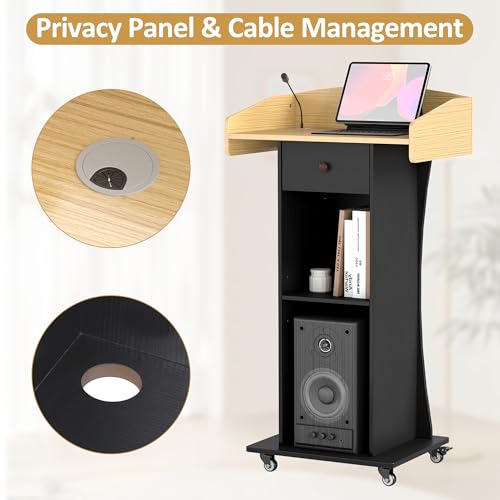Baoz Yellow Black Portable Podium Stand with Lockable Wheels, Classroom podium