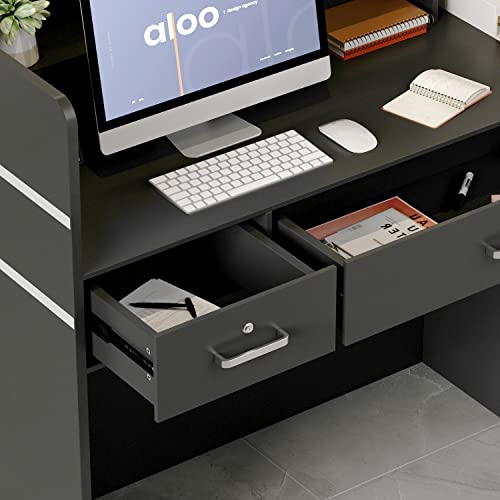 AIEGLE Reception Desk with Drawers & Storage Shelves, Black, 47.3" L x 18.3" W x 43.3" H