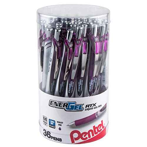 Pentel EnerGel RTX Retractable Liquid Gel Pen Canister, Violet Ink, 36pk (BL77PC36V)