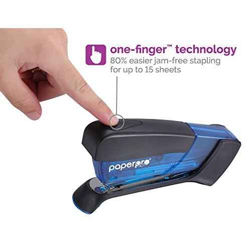 PaperPro Compact Classic Desktop Stapler, 15 Sheet Capacity, No Effort, One Finger, 80% Easier Stapling, Blue