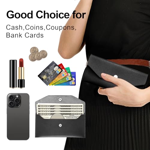 Nolcha Reusable Pu Leather Cash Envelope Wallet Black Men Women