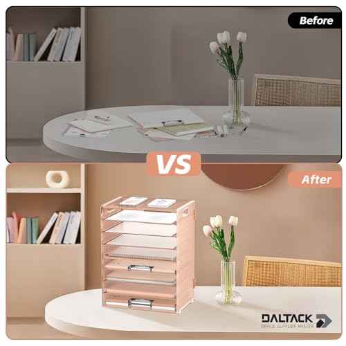 DALTACK 9-Tier Paper Letter Tray Desk Organizer with Handles, Mesh File Holder Organization, File Organizer for Desk Paper Sorter for Office Home School, Gold Rose