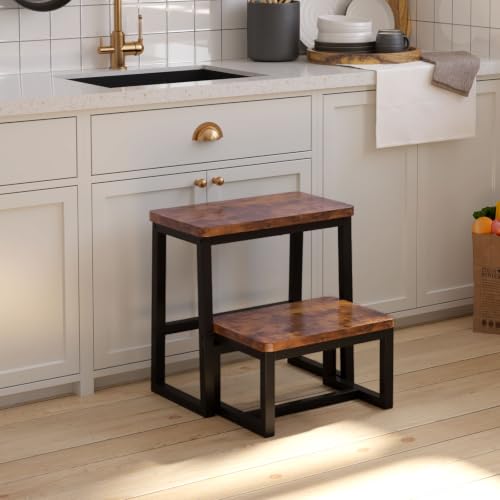 iTsst 2-Step Wooden Stool 500 Lbs, 15.75 x 10.3 x 16.5 in, Rustic Brown